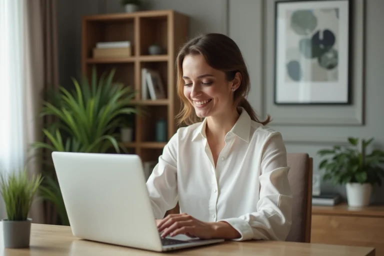 Femme d'âge moyen travaillant à son bureau moderne