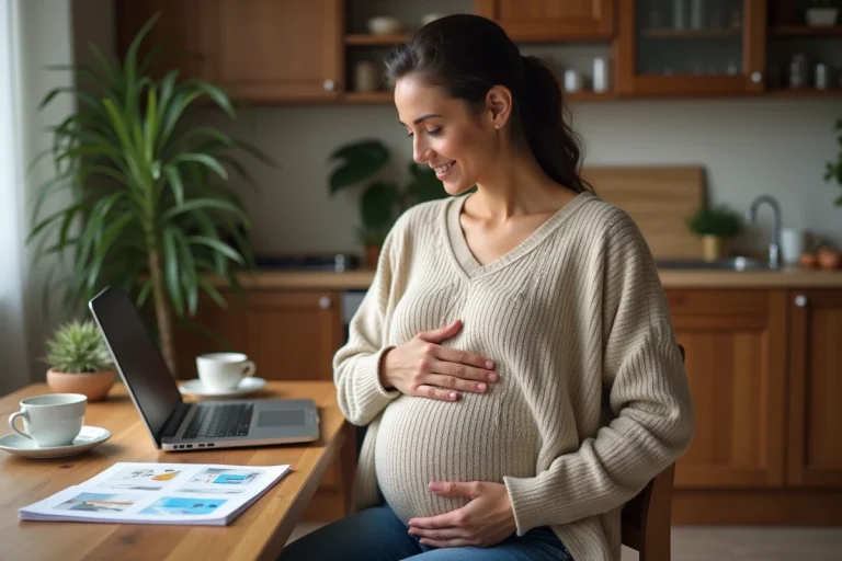Jeune femme enceinte souriante dans la cuisine
