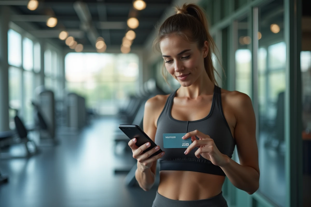 Jeune femme en tenue de sport regardant son smartphone