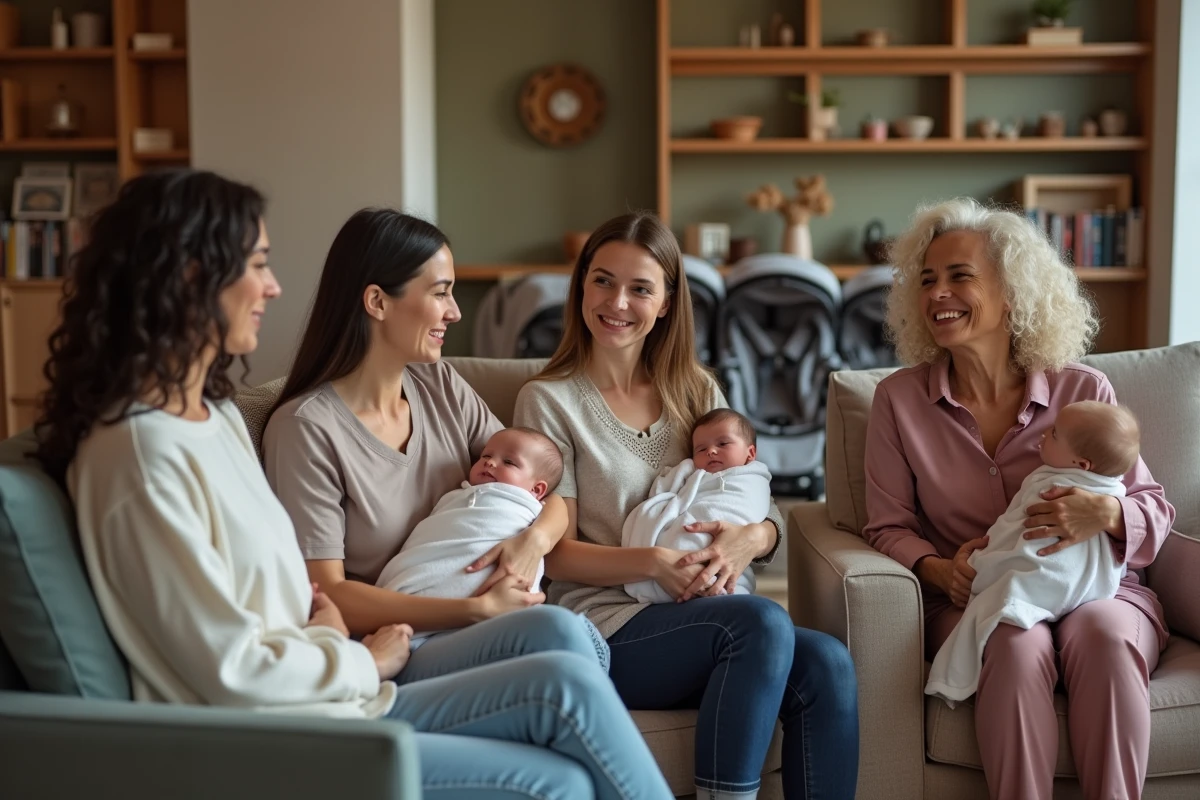 Groupe de mamans et professionnel en discussion