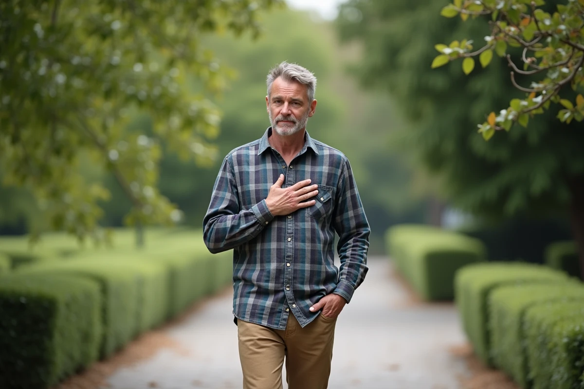 Homme en plein air se tenant le côté lors d