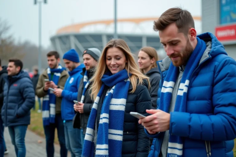Supporters de football devant le stade AbbéDeschamps en groupe